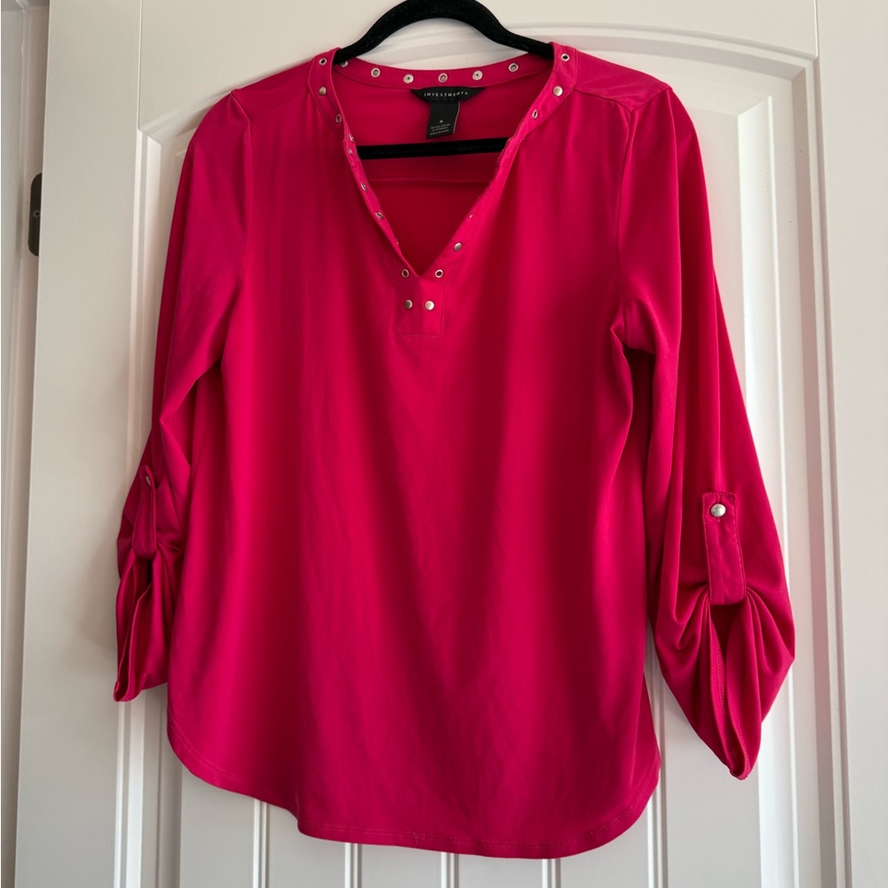 Investments Hot Pink Snap-Accent V-Neck Blouse